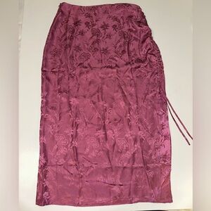 PAIGE Women's Jenette Ruched Tie Detail Tonal Damask Floral Midi Skirt 100% Silk